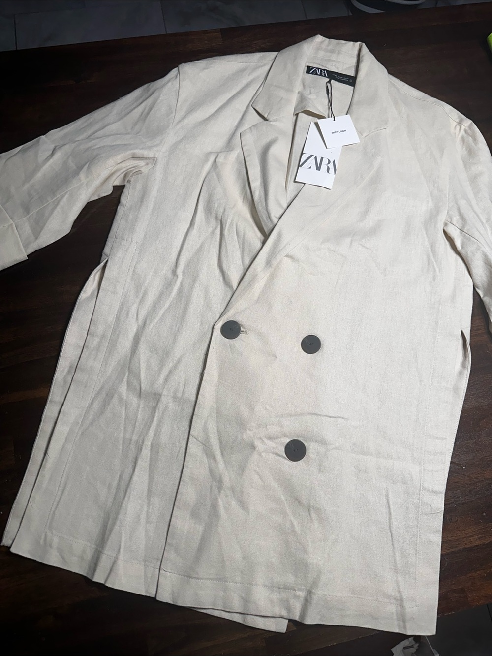 ZARA Beige Linen-Blend Blazer - Picture 3 of 7